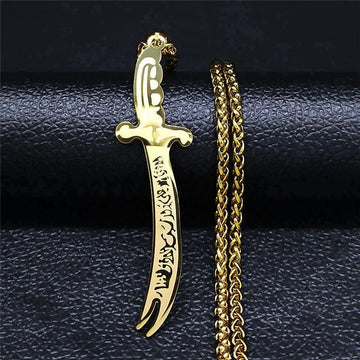 NEW Islam Broadsword Gold Color Stainless Steel Chain Long Necklaces Pendants - The Jewellery Supermarket